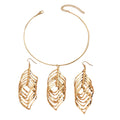 Women's Fashion Elegant Fringed Leaf Collar Necklace and Earrings Jewelry Set
