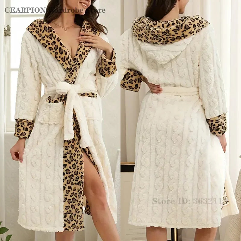 Women's Hooded Flannel Robe with Belt