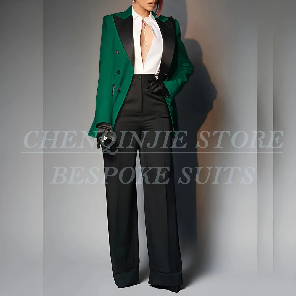 Women's Double Breasted Peak Lapel Slim Fit Pants Suit