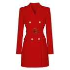 Women's Double Breasted Belted Blazer Dress