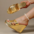 Women's Fashion Crocodile Print Platform Wedge Heel Slide Sandals