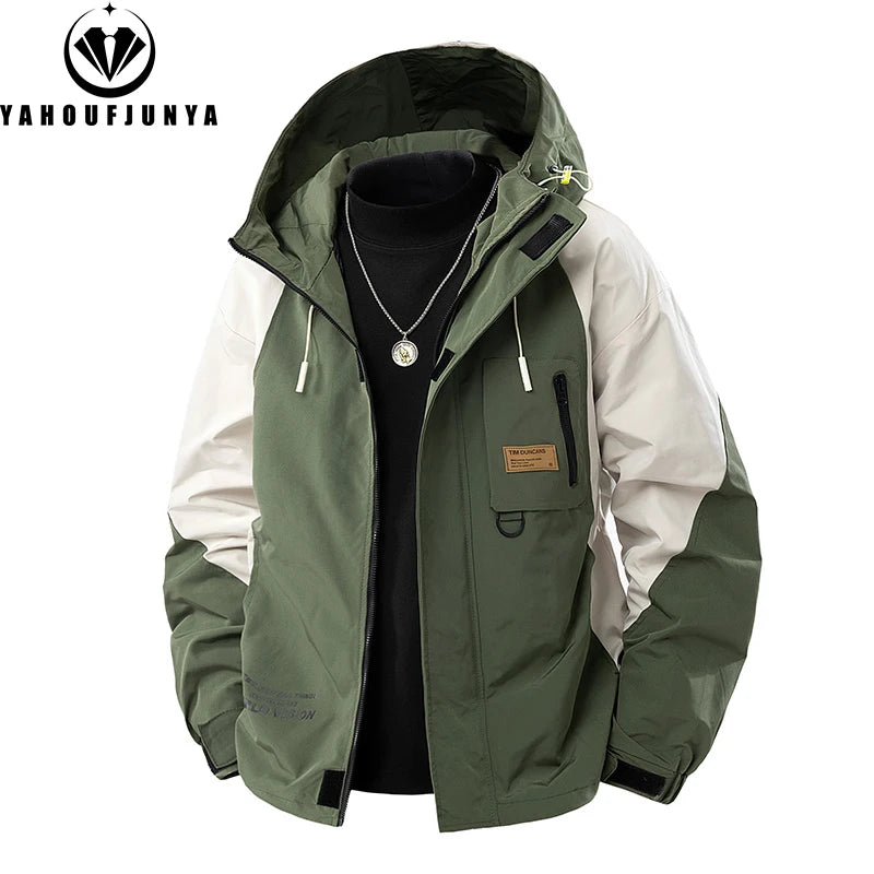 Men's Casual Outdoor Loose Fit Hooded Windbreaker Jacket 2302