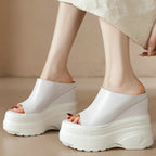 Women's Genuine Leather Wedge Platform Mules