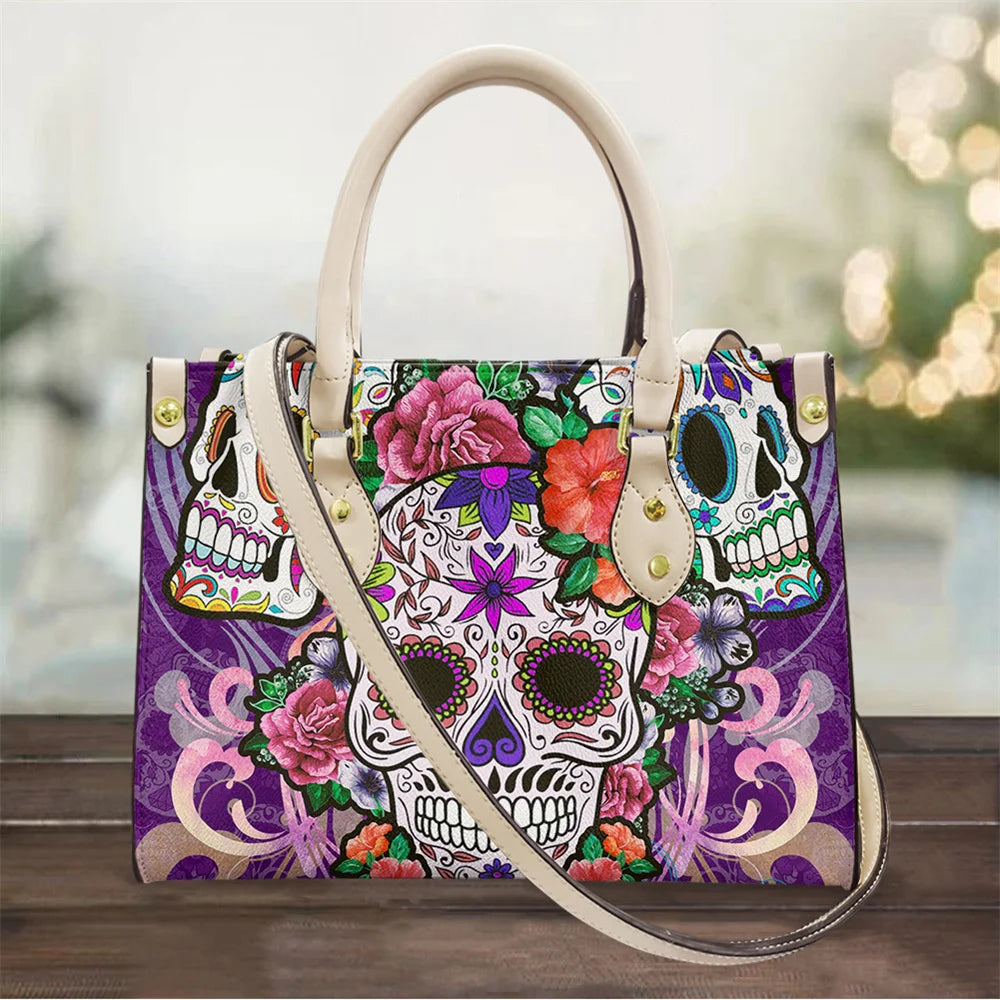 Women's Skull Pattern Faux Leather Shoulder Tote Bag
