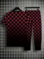 Men's Casual Check Print Short Sleeve T-Shirt and Pants Set