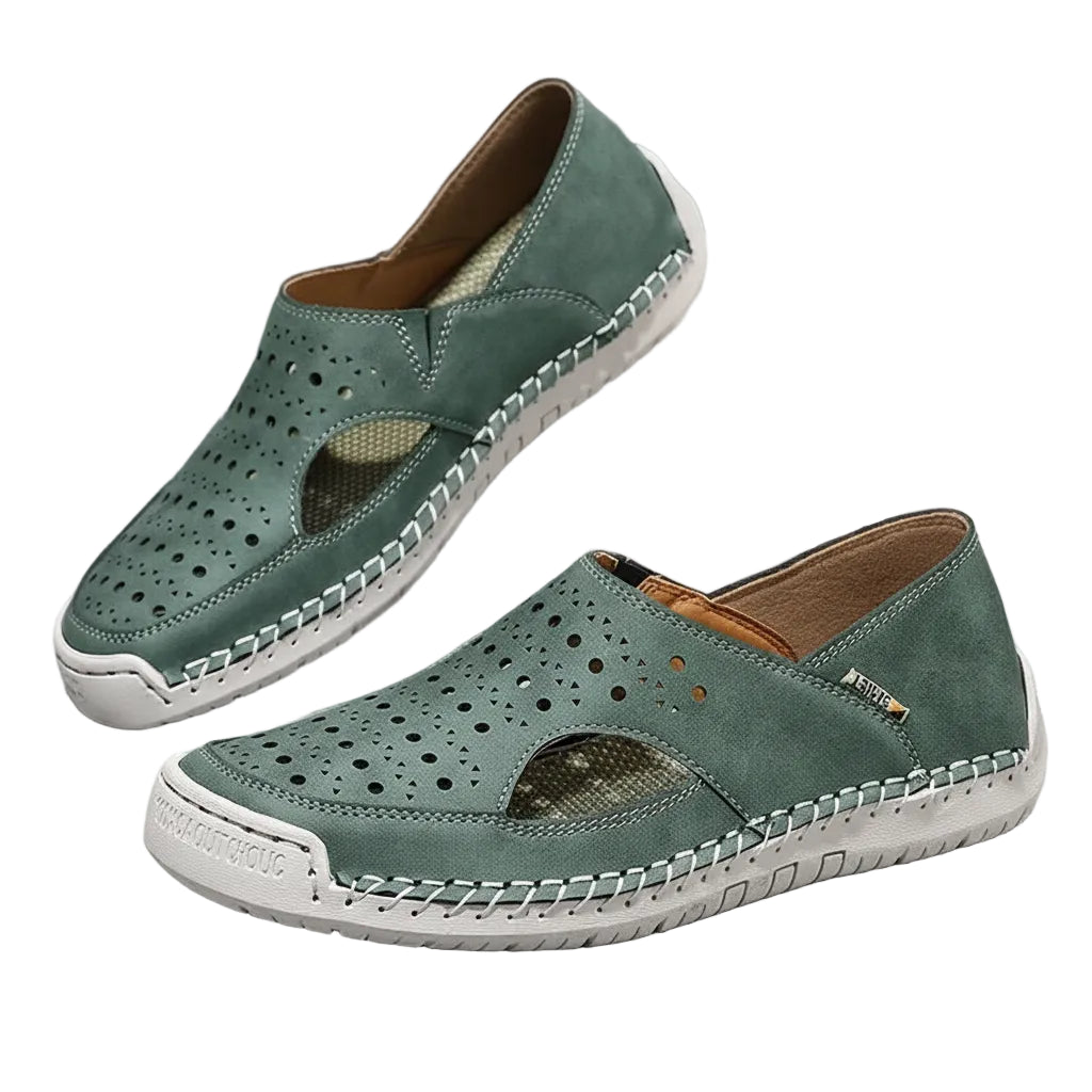 Hand-Sewn Leather Hollow-Out Sandals Unisex Casual Outdoor Walking Shoes