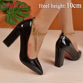 Women's Pointed Toe Gold Chain Ankle Strap 3.9 in Square Heel Pumps