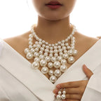 Ethnic Style Simulated Pearl Jewelry Set with Tassel Necklace Earrings