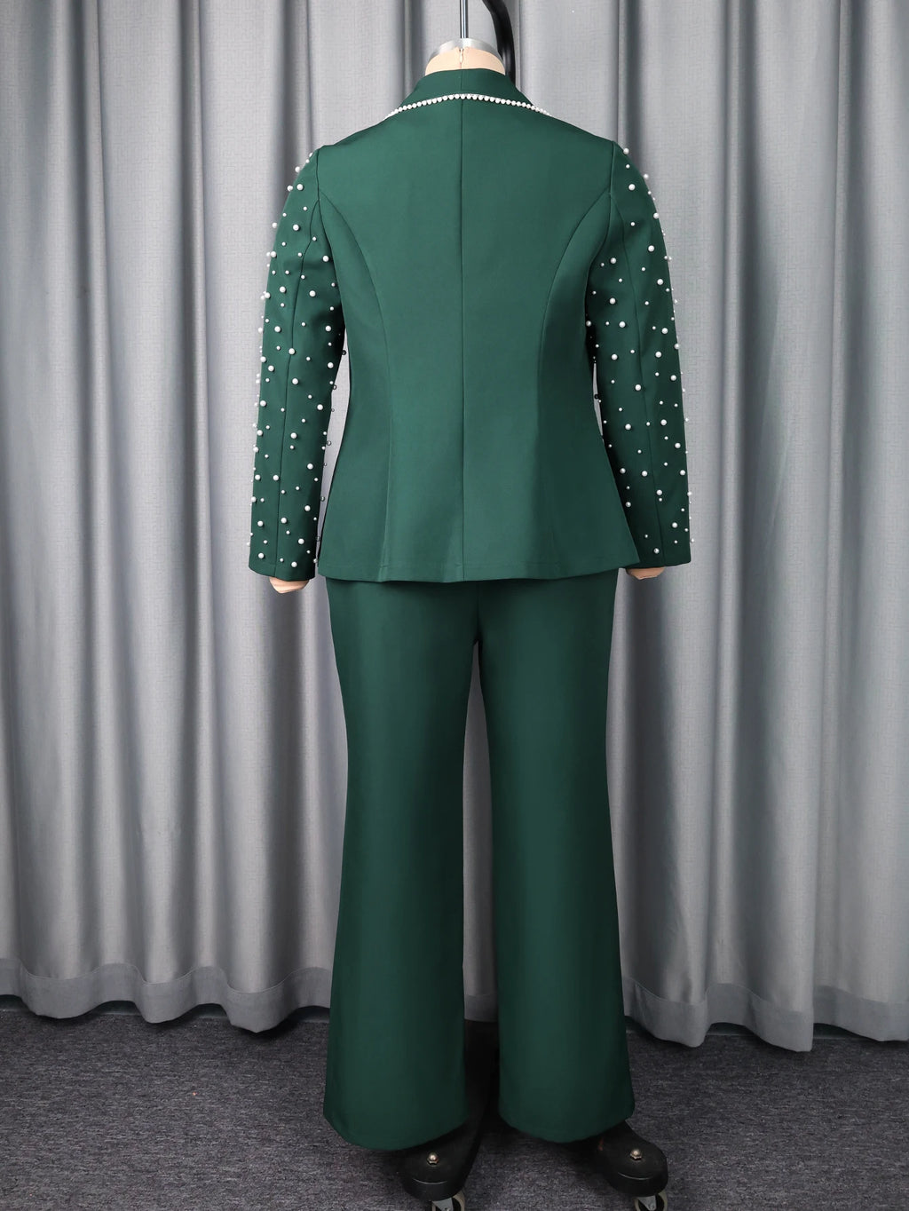 Women's Beaded Blazer and Wide Leg Pants Suit Set