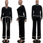 Women's Striped Sweater Wide Leg Pants Two-Piece Set