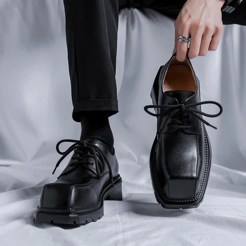 Men's Platform Leather Business Casual Dress Shoes