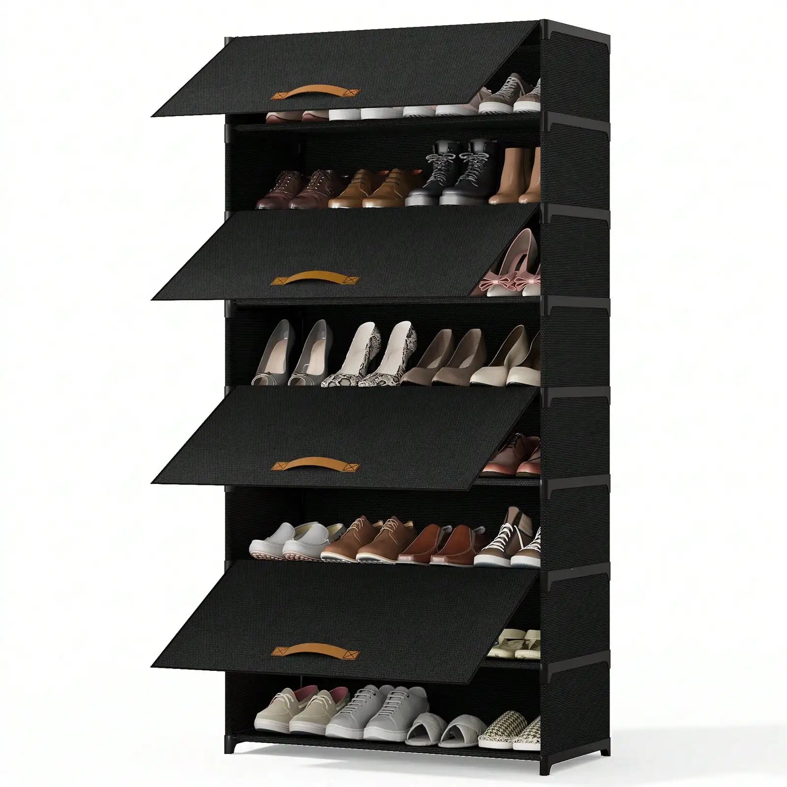 Tier Shoe Storage Cabinet with Dustproof Flip Doors