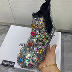 Women's Rhinestone Flat Ankle Boots Plush Winter Snow Shoes