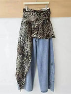 Women's Leopard Patchwork Baggy Loose Wide Leg Jeans