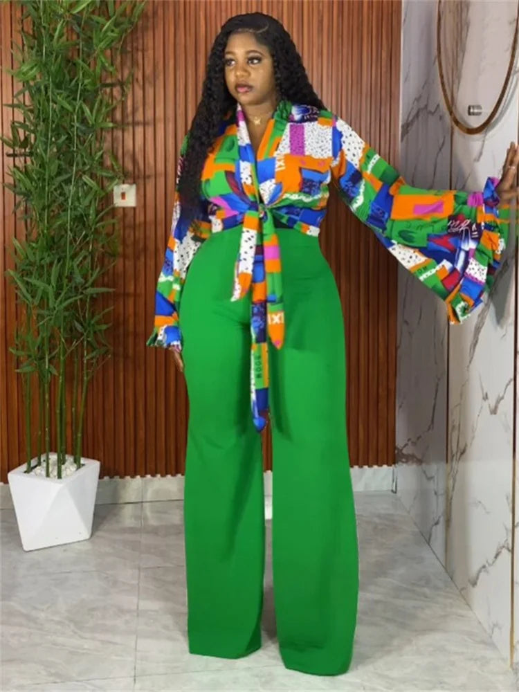 Women's Printed Top Wide Leg Pants Set