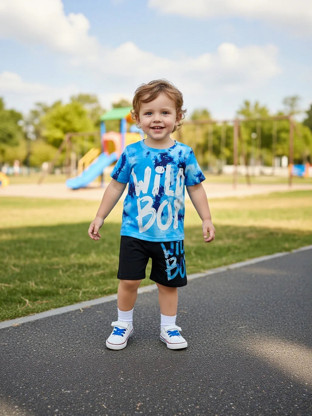 Toddler Boy Summer Tie-Dye Letter Print T-Shirt and Shorts Set