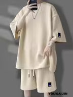 Men's Korean Summer Tracksuit Casual T-Shirt and Shorts Set Solid Color Loose Fit