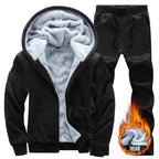 Men's Casual Plush Thickened Hoodie and Pants Two Piece Tracksuit Set