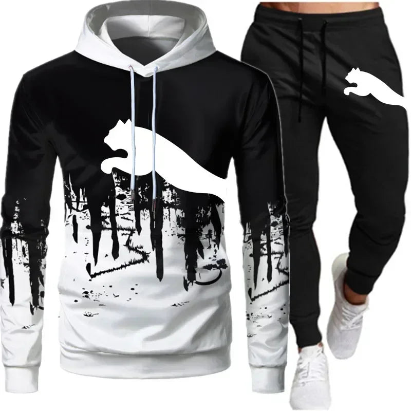 Men's Casual Hoodie and Sweatpants Two Piece Tracksuit Set