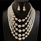 Simulated Pearl Multilayer Necklace and Earrings Jewelry Set