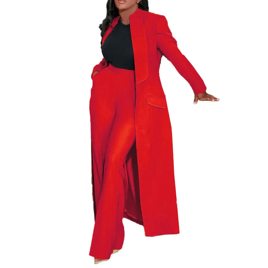 Women's Longline Blazer Wide Leg Pants Set