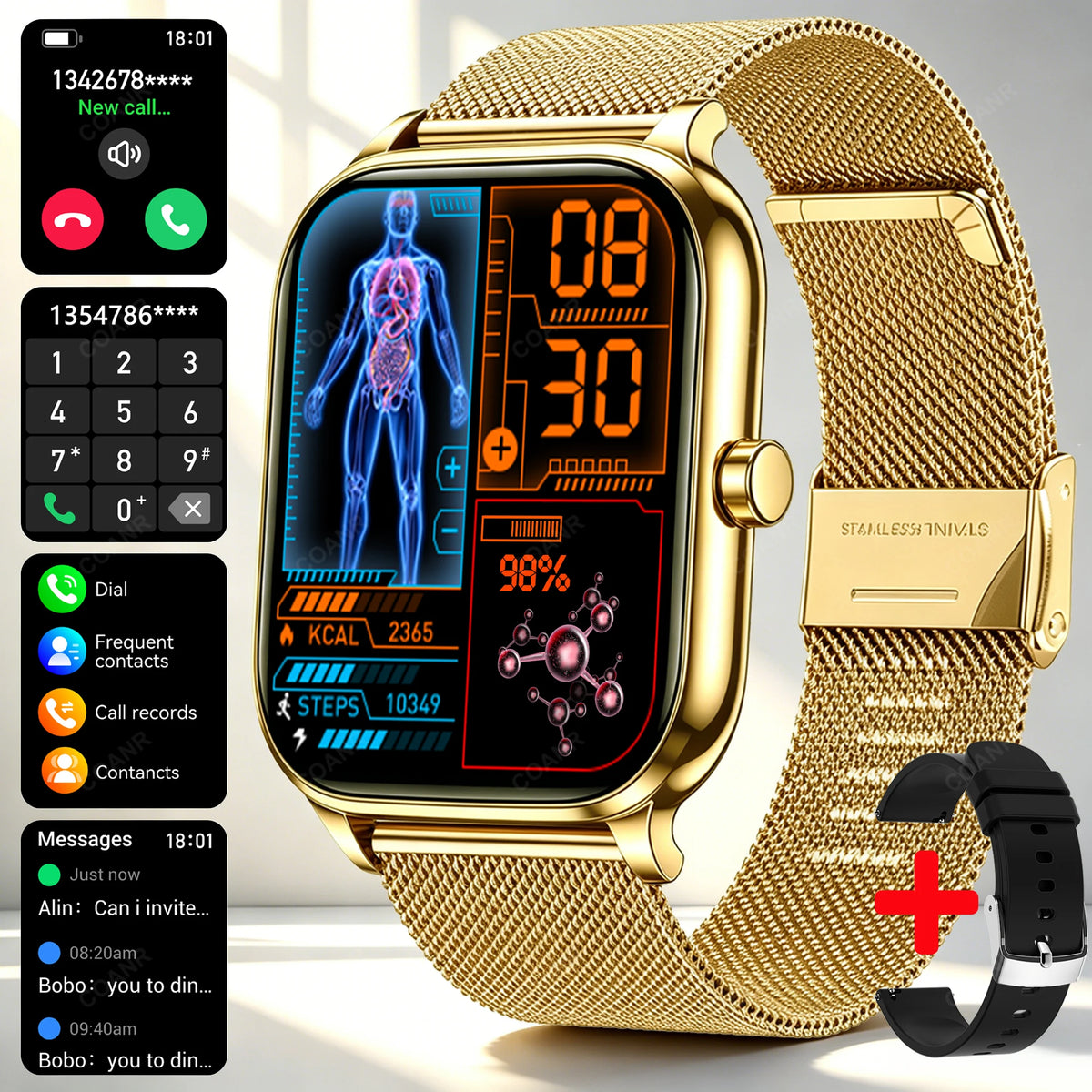 1.83 Inch HD Screen Health Monitor Smartwatch IP68 Waterproof