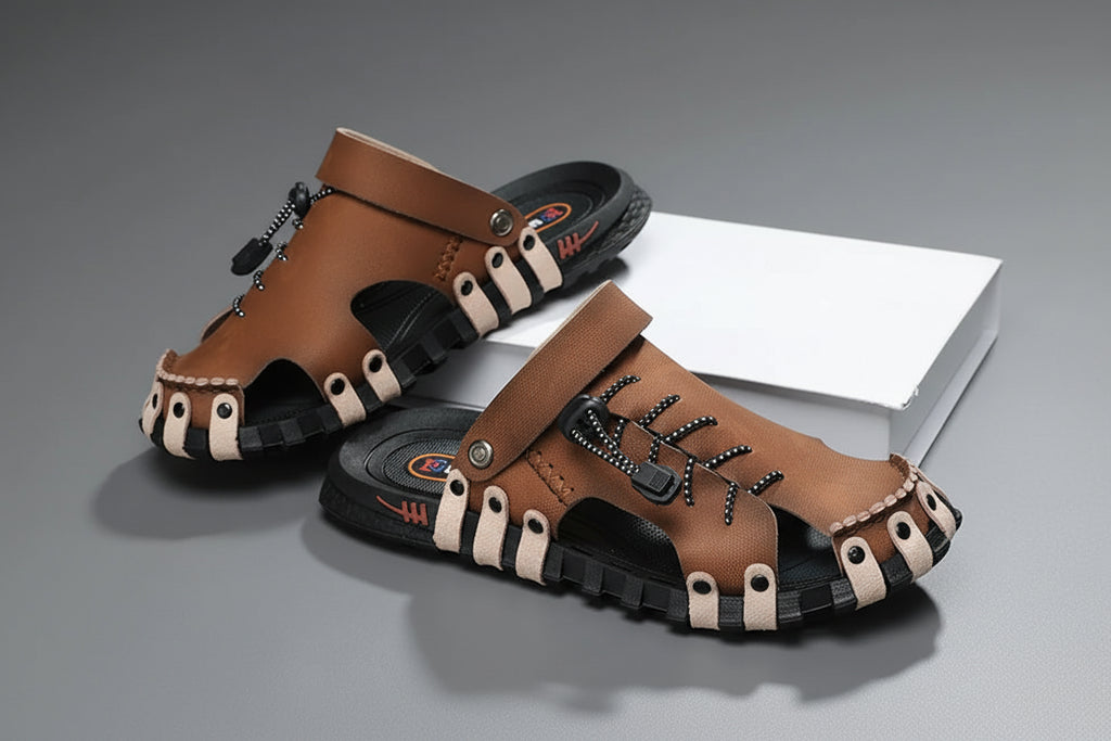 ADMAR Men's Leather Sandals Casual Slip-On Breathable Shoes