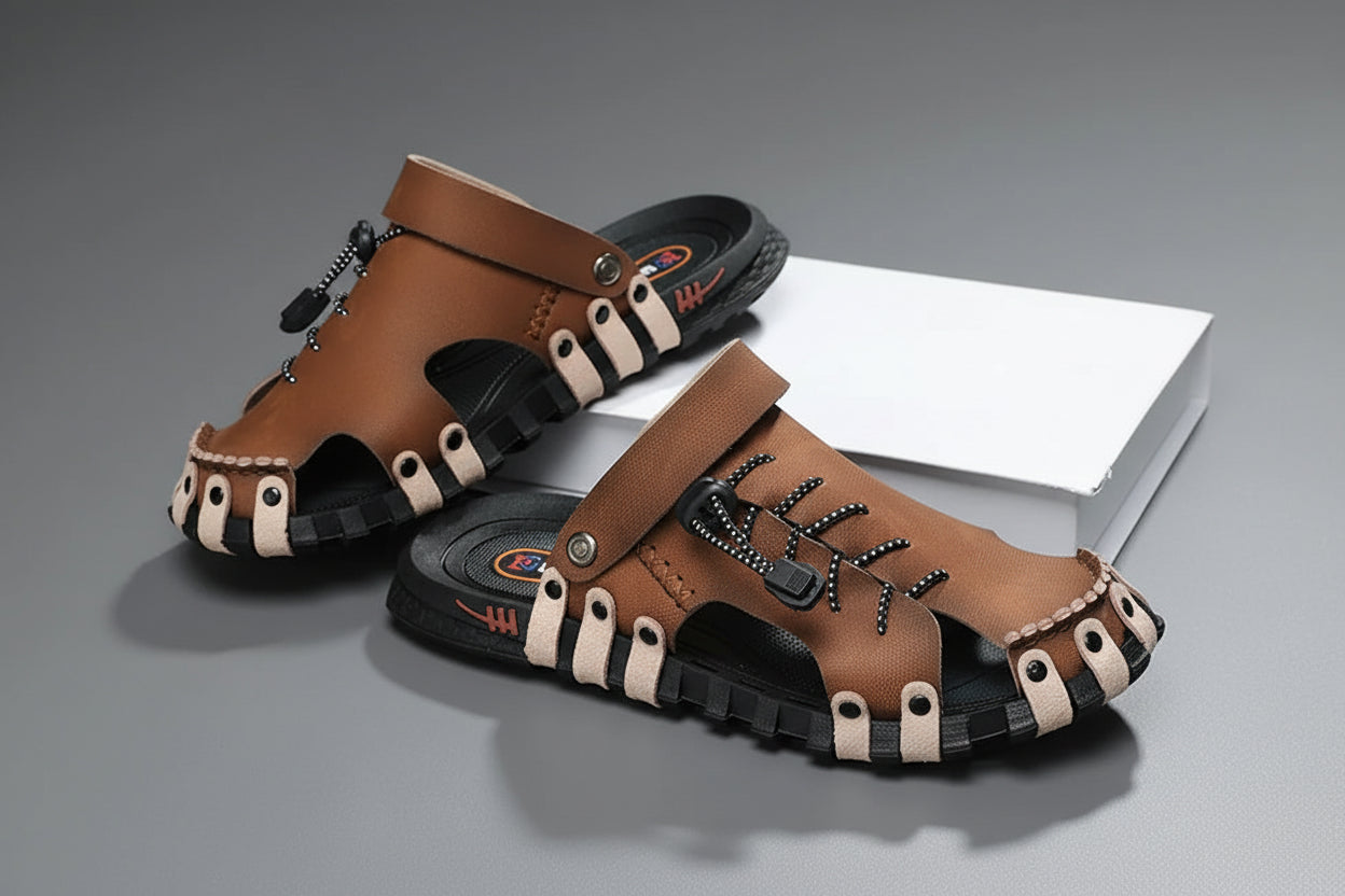 ADMAR Men's Leather Sandals Casual Slip-On Breathable Shoes