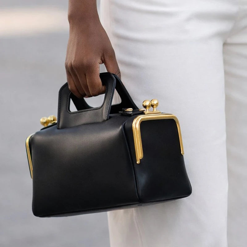 Women's Kiss Lock Frame Shoulder Bag and Clutch Purse
