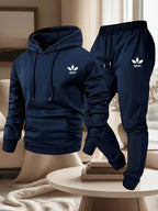 Men's Warm Fleece Lined Printed Hoodie and Jogger Pants Tracksuit Set