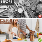 Rotating Wooden Utensil Holder and Kitchen Countertop Organizer