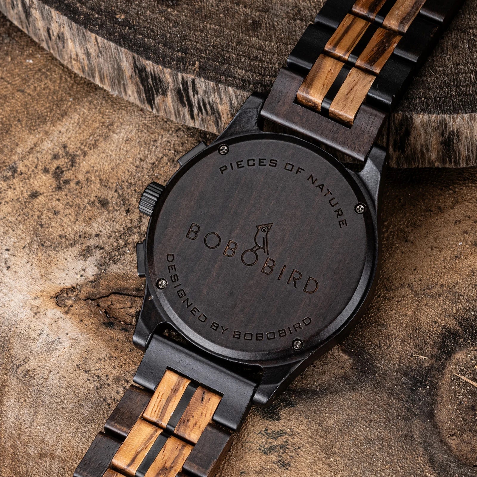 Men's Wooden Chronograph Watch with Luminous Hands and Gift Box
