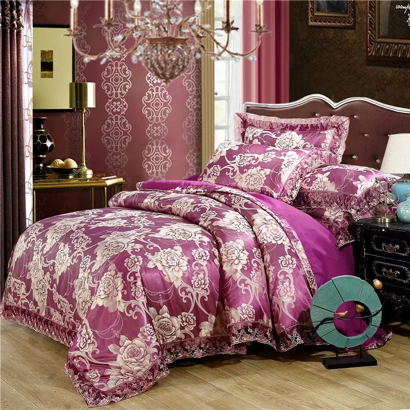 Satin Jacquard Bedding Set and Luxury Flower Duvet Cover Set