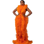 Ruffle Tulle Evening Dress Pleated Tiered Formal Prom Gown