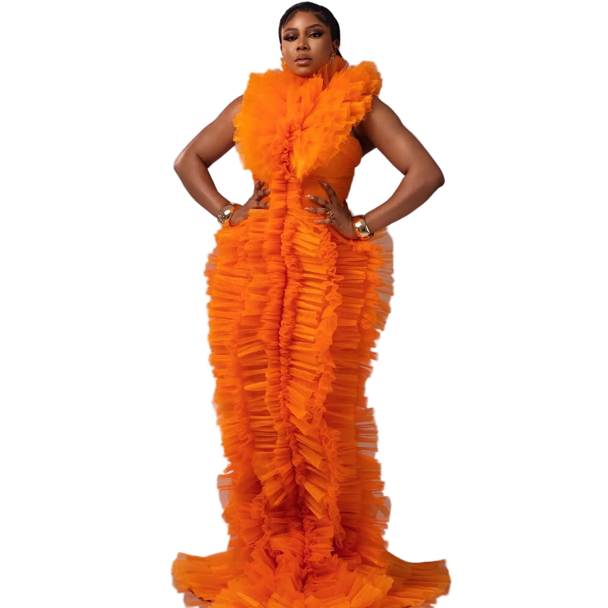 Ruffle Tulle Evening Dress Pleated Tiered Formal Prom Gown