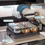 2-Tier Kitchen Dish Drying Rack with Swivel Spout Drip Tray