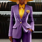 Women's Velvet Notch Lapel Slim Fit 2 Piece Pants Suit