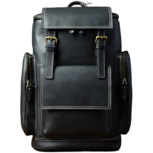 Men's Fashion Genuine Leather Large Capacity Hiking Travel Backpack
