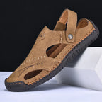 Abfuber Men's Casual Leather Sandals Breathable Hollow Out Shoes