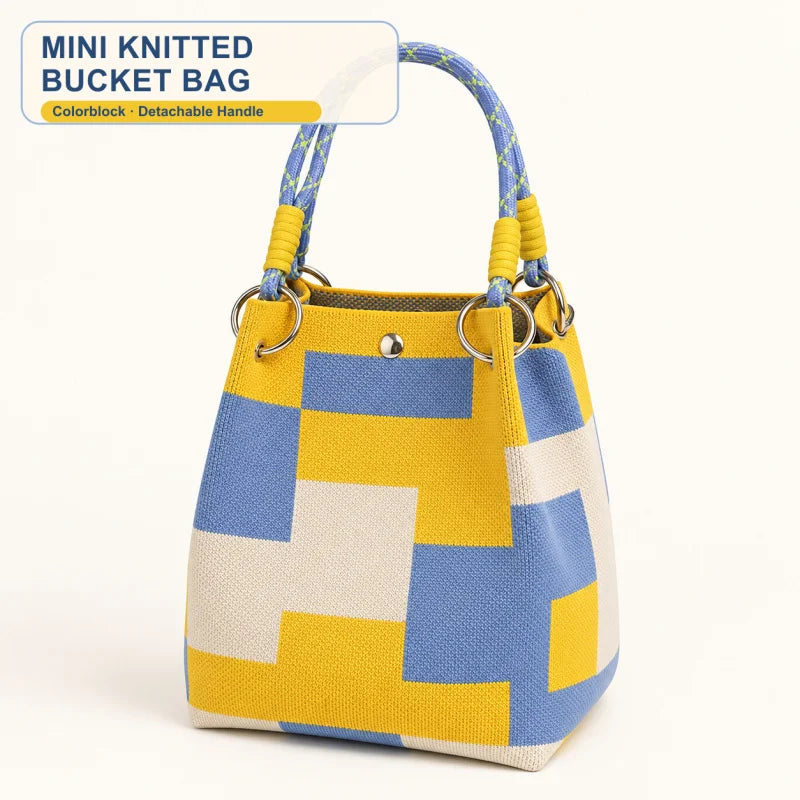 Women's Mini Knitted Geometric Colorblock Bucket Handbag