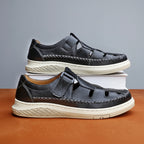 Men's Retro Leather Hollow Breathable Sandals Non-Slip Walking Shoes