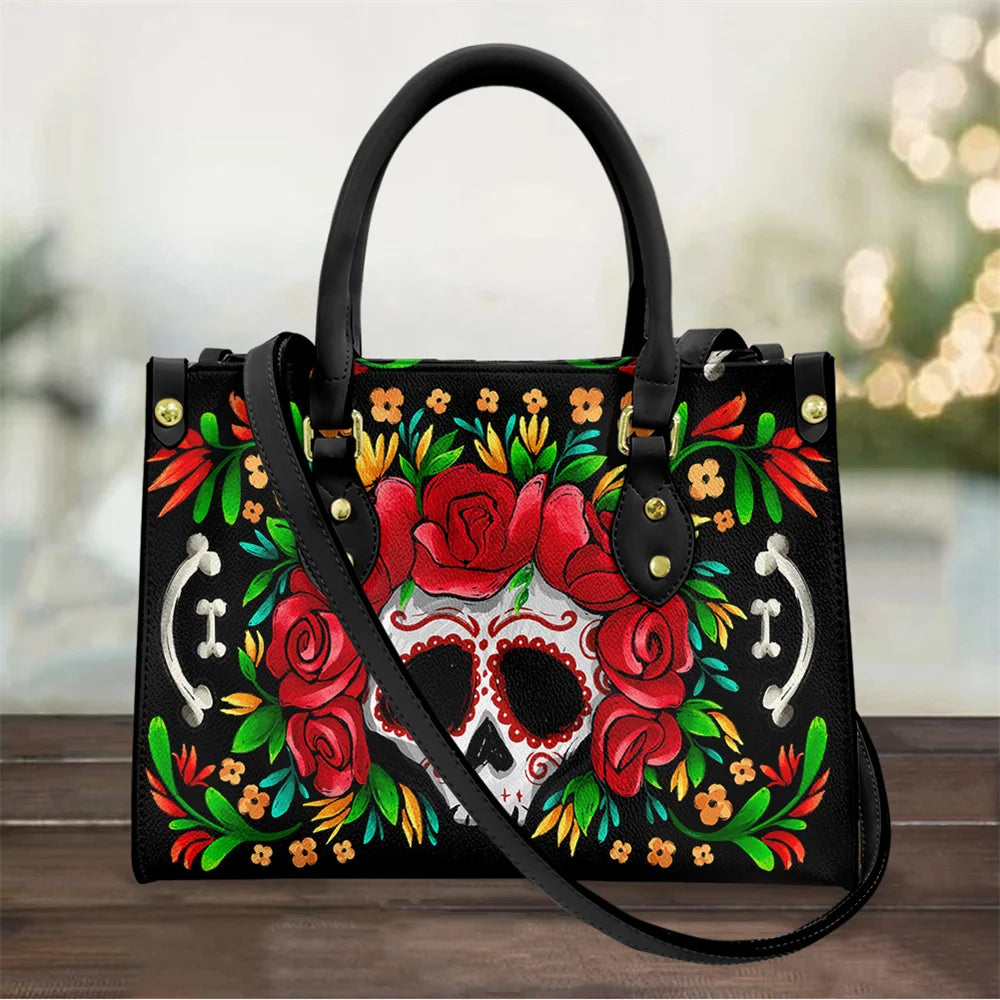Women's Skull Pattern Faux Leather Shoulder Tote Bag
