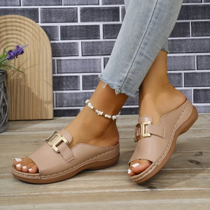 Women's Casual Thick Bottom Sandals with Metal Buckle