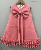 Girls' Bowknot Ruffled Hem Sleeveless Princess Dress A4028-3