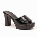 Women's Platform Sandals Metal Buckle Open Toe Slip-On Black