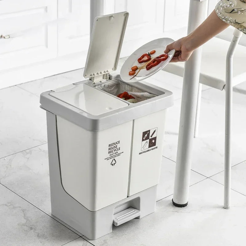Double Compartment Pedal Trash Can with Lid and Sorting Bins