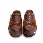 Women's Handmade Studded Fur Platform Clogs
