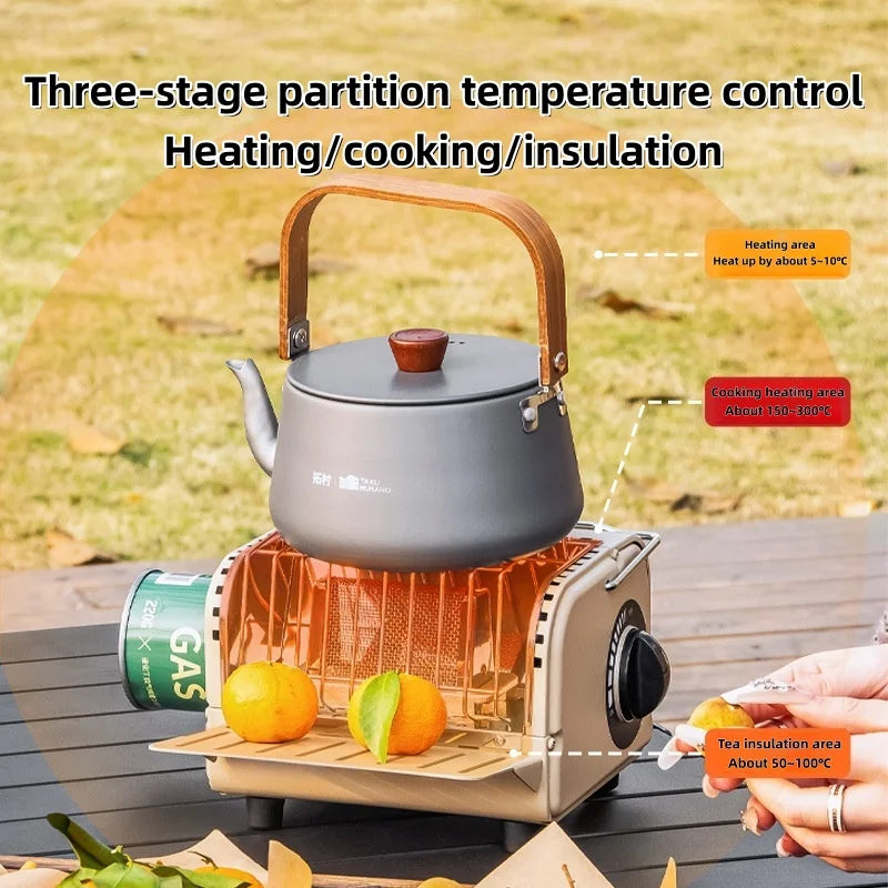 Portable 2-in-1 Camping Gas Stove and Heater with Foldable Shelf