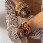 Women's Fashion Retro Multi-layer Gold Glass Cuff Bangle Bracelet