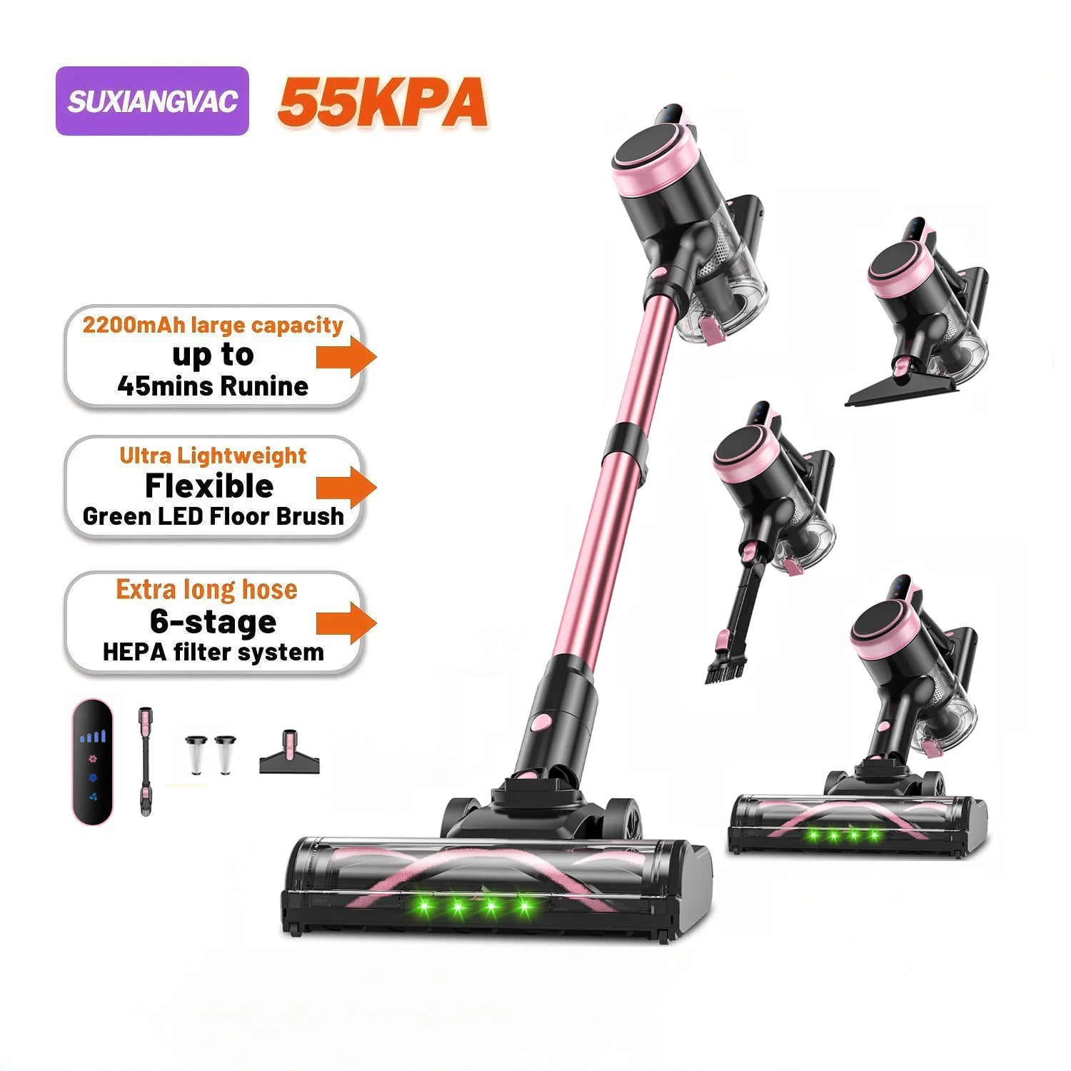 Cordless Stick Vacuum Cleaner with Anti-Tangle Brush 500W
